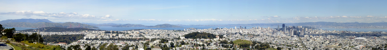 Panorama of San Francisco showing both the 
Bay and Golden Gate Bridges (Nikon D70 - Crop)
