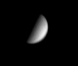Venus
Venus is a tough target to squeeze anything out of!! To cut down on atmospheric distortion effects I imaged with the Vesta in black and white and through a red filter. These results are from the best AVI which was 60 seconds long. I imported the AVI into IRIS with the new import functions and ran a BESTOF on the FITS files it generated. I stacked the best 600 and unsharp masked a bit to get the final image. The smaller image was good enough to do a 2x spline resample and unsharp mask a little more.
Keywords: Venus