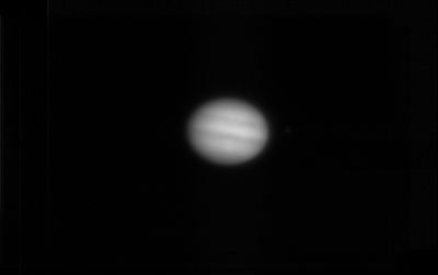 Jupiter
At 3am the atmosphere was definitely not lending a hand for the planetary pics. This is a stack of the 4 least blurry ones taken through a Meade series 4000 barlow.
Keywords: Jupiter