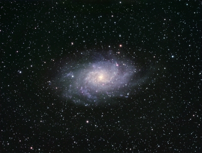 M33 Triangulum Galaxy
Thank you everyone for the faves and wonderful comments!


A work in progress on M33. I need to capture more color data, but the weather is blocking me pretty hard. 

Taken from a Bortle 5 suburban back yard. Takahashi FSQ-106EDX4 at f/5. SBIG ST-8300M at 1x1 binning, with the FW5-8300 5 position filter wheel. IDAS LPS-D3 36mm unmounted filter for luminance and Astronomik Deep-Sky 36mm unmounted RGB filters. Losmady G11 Gemini 2, guided with a piggybacked AstroTech 65EDQ and an Orion StarShoot autoguider. Software included PHD2 for guiding, Sequence Generator Pro for acquisition, and Siril for image processing. 

100 x 600s luminance integrations (IDAS LPS-D3)
15 x 600s each red, green and blue filters

Just over 19 hours total exposure time so far... 

